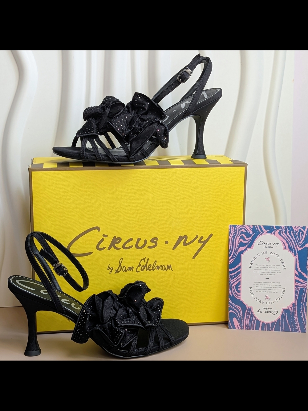 NIB Circus NY by Sam Edelman Lucille Black Crystal Ruffle Heels Size 8M